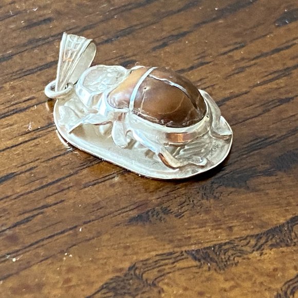 Sliver Scarab Amulet with Symbols from Ancient Egypt - Picture 10 of 11